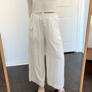 NWT Splendid Thira White Boho Beach Wide-Leg Drawstring Pants Size XS